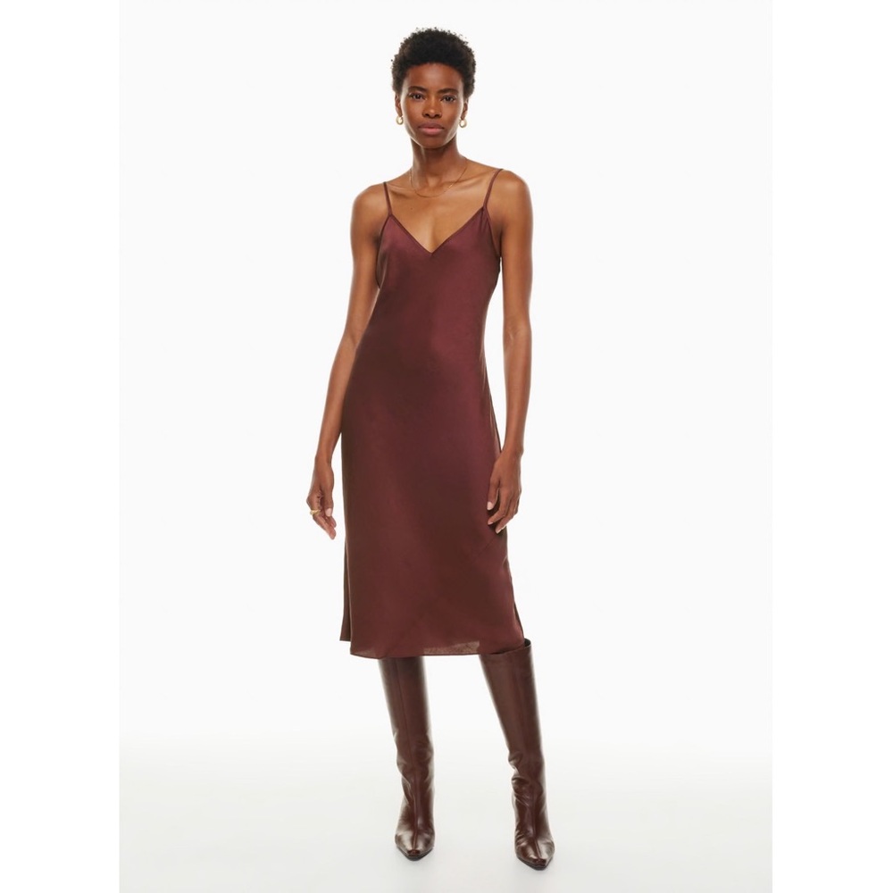 Aritzia Wilfred Only Slip Satin‎ Midi Dress in Spiced Burgundy